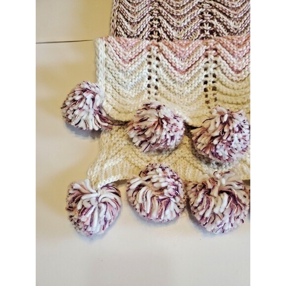 Chunky Knit Scarf  Pompoms Multicolor Appx 80" x 12" Rectangle BCBGMazaria - Picture 3 of 7